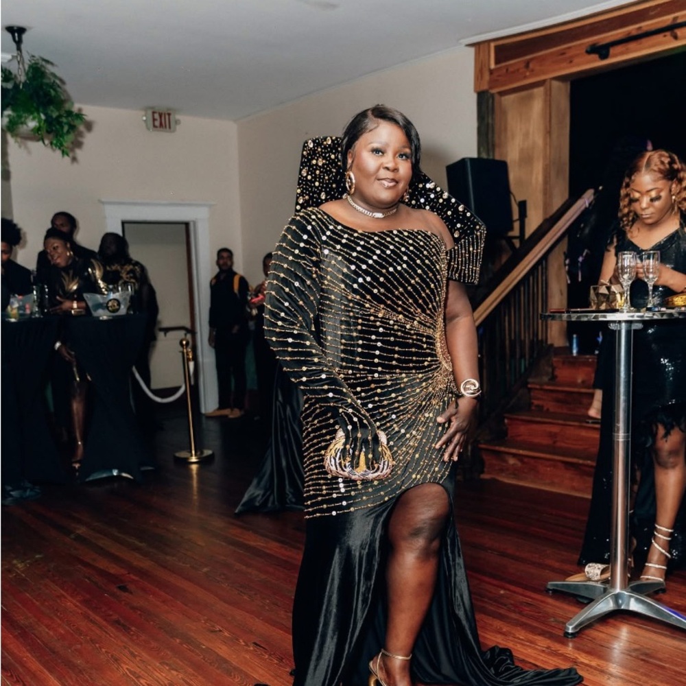 Elegant Black and Gold Evening Gown
